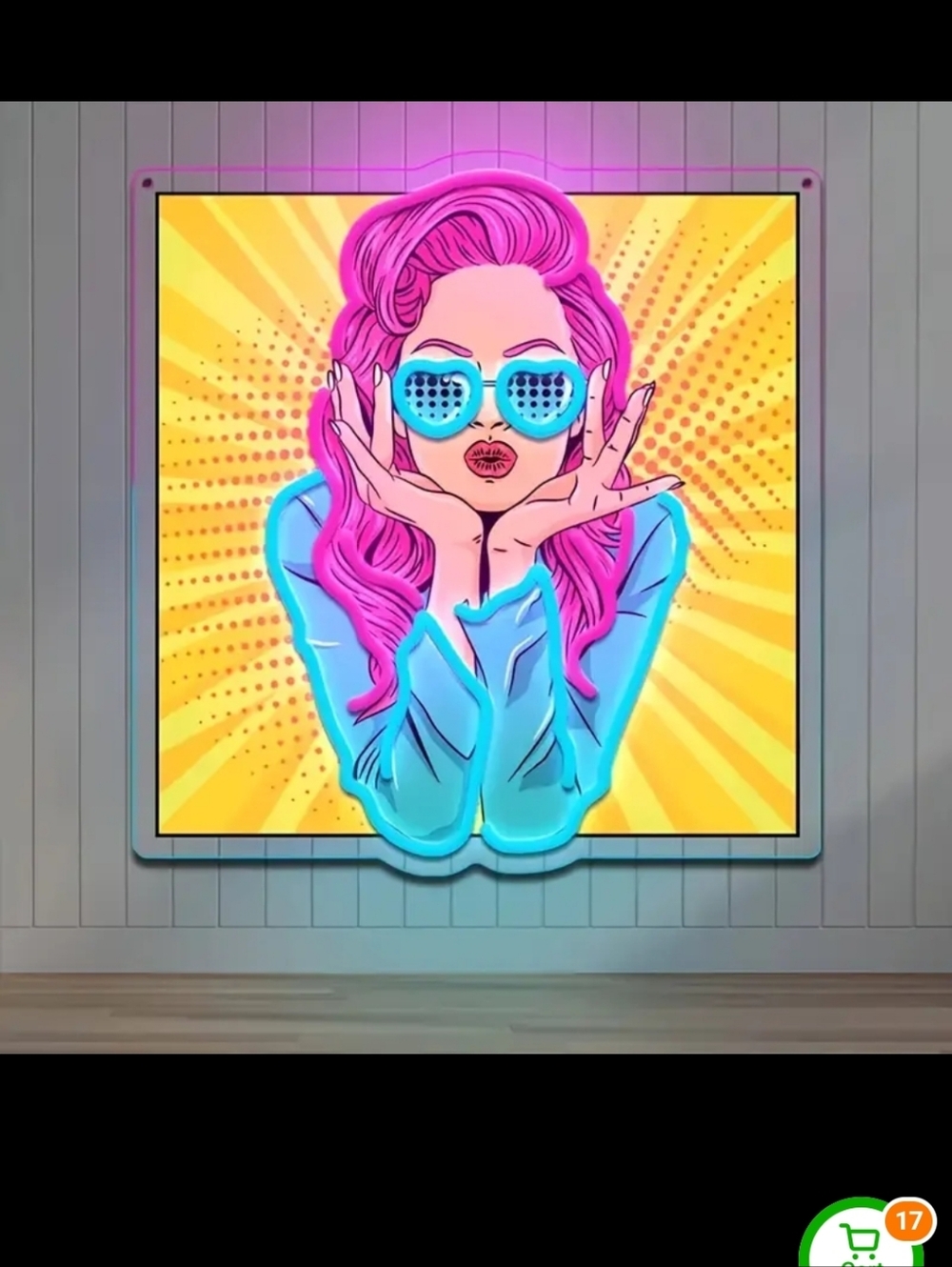 Pop Art Neon LED Light Sign Woman with 'Wow' Glasses - USB cable